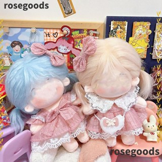 Rosegoods1 เสื้อผ้าตุ๊กตาจิ๋ว ผ้าฝ้าย ประดับโบว์ สีชมพู 20 ซม. แบบเปลี่ยน สําหรับตกแต่งบ้านตุ๊กตา