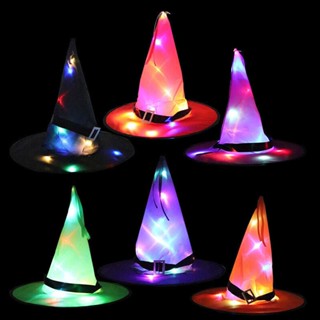 6PCS Halloween Party Witch Hats Decoration LED Light Hanging Caps Outdoor Decor