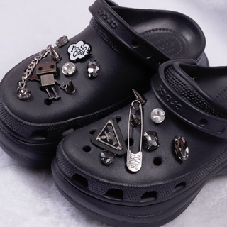 CROCS สายโซ่โลหะ จี้รูปหุ่นยนต์หมี ประดับคริสตัล เครื่องประดับ สําหรับรองเท้าผู้หญิง