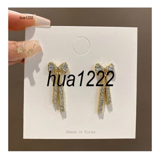 Hua1222.mx ต่างหูเงิน ประดับโบว์ เพทาย หรูหรา สําหรับผู้หญิง