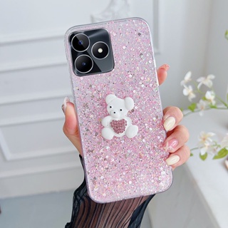 พร้อมส่ง ใหม่ เคสโทรศัพท์มือถือนิ่ม แบบใส ลายหัวใจ ประดับเพชร วิบวับ พร้อมกระจกแต่งหน้า สําหรับ Realme C53 C55 NFC 10 4G C33 C30S C30 C35 2023 RealmeC53 RealmeC55