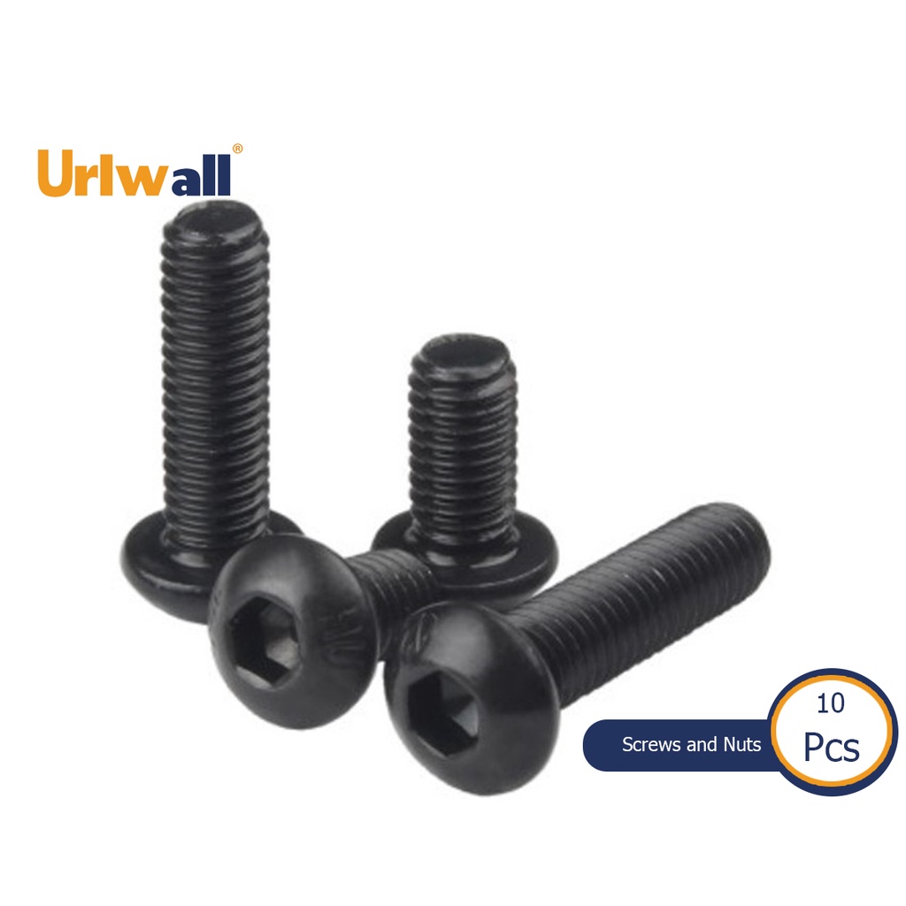 Urlwall 10 ชิ้น iso7380 M2 M2.5 M3 M4 M5 M6 M8 304 A2-70 สแตนเลสฮาร์ดแวร์อุปกรณ์เสริมพิเศษ Grade10.9 สีดํา Allen หกเหลี่ยมหัวสกรูหมวก
