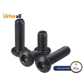 Urlwall สกรูหัวหกเหลี่ยม สเตนเลส เกรด 10.9 สีดํา อุปกรณ์เสริม สําหรับ iso7380 M2 M2.5 M3 M4 M5 M6 M8 304 A2-70 10 ชิ้น