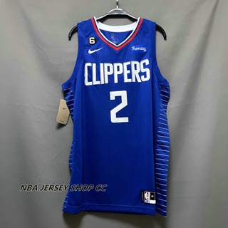 【คุณภาพสูง】ใหม่ ของแท้ ปัตตาเลี่ยน NBA Los Angeles สําหรับผู้ชาย #2 เสื้อกีฬาแขนสั้น ลายทีม Kawhi Leonard Icon Edition Blue Jersey 2022-23