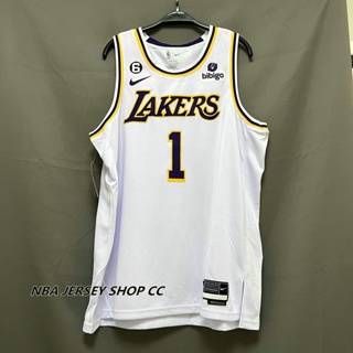 【คุณภาพสูง】ใหม่ ของแท้ NBA Los Angeles Lakers สําหรับผู้ชาย #1 เสื้อกีฬาแขนสั้น ลายทีมชาติฟุตบอล DAngelo Russell White Jersey 2022-23 ชุดเหวี่ยงสวิงแมน