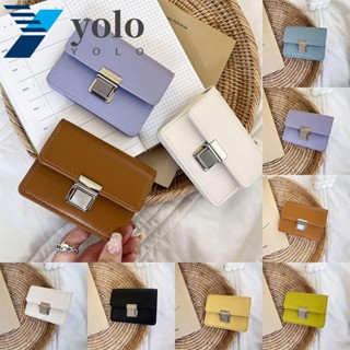 Yolo กระเป๋าสตางค์ ใบสั้น ทรงคลัทช์ แต่งหัวเข็มขัดโลหะ สีพื้น สไตล์เกาหลี สําหรับผู้ชาย