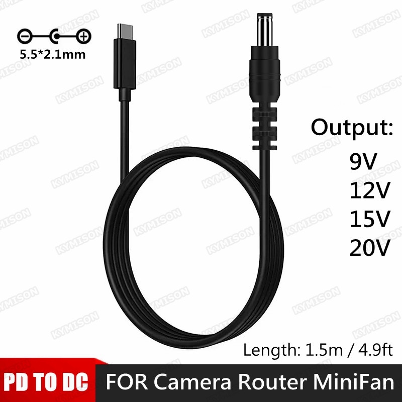 Usb C ประเภท C PD ถึง 9V 12V 15V 20V 5.5x2.1 มม.สายสําหรับเราเตอร์ไร้สายแล็ปท็อป LED Strip PD2.0 3.0