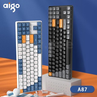 Aigo A87 คีย์บอร์ดเกมมิ่งไร้สาย 89 คีย์ 2.4G USB Type-c มีสาย สีฟ้า