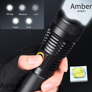 Amber ไฟฉาย LED แบบพกพา กันน้ํา ซูมได้ ชาร์จ USB