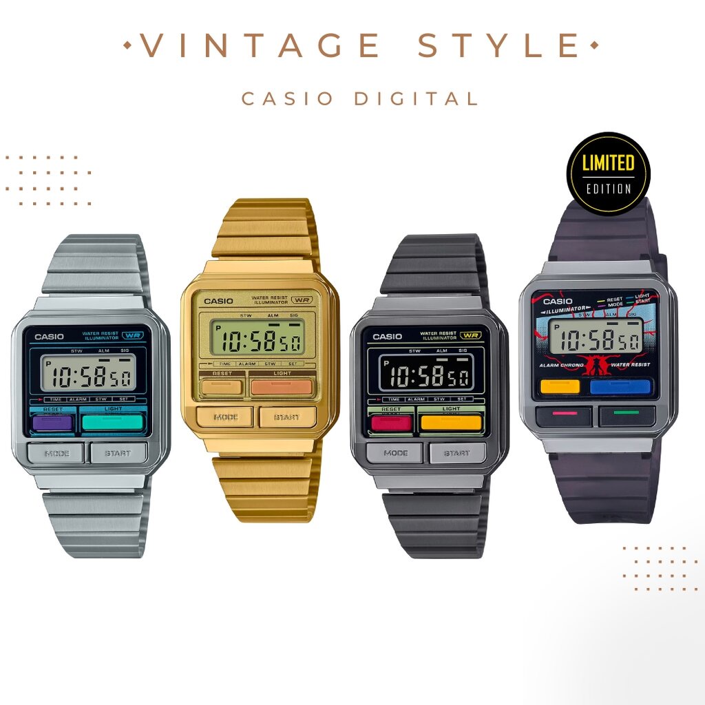 Casio Standard vintage นาฬิกาข้อมือ Unisex สายสแตนเลส รุ่น A120, A120WE,A120WEG,A120WEGG A120WEST-1 (limited)