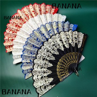 Banana1 พัดพลาสติก แบบมือถือ พับได้ กรอบสีทอง สไตล์สเปน วินเทจ ฤดูร้อน