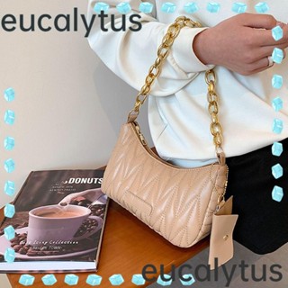 Eucalytus1 กระเป๋าสะพายไหล่ หนัง PU ทรงคลัทช์ แต่งซิป และสายโซ่คล้อง ขนาดเล็ก สีพื้น แฟชั่นสําหรับสตรี