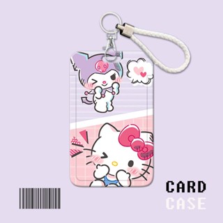 กระเป๋าใส่บัตร แบบเชือกคล้องคอ แบบแข็ง ลาย Hello Kitty สีม่วง ที่ทนทาน สําหรับเด็กอนุบาล