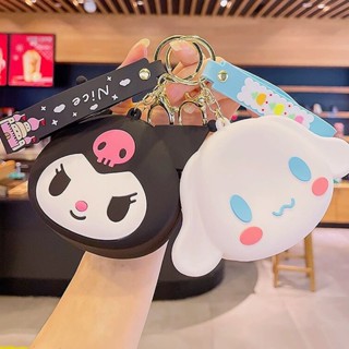 Sanrio Hello Kitty Kuromi กระเป๋าใส่เหรียญซิลิโคน Cinnamoroll พวงกุญแจปอมปอม Purin Pochacco กระเป๋าสตางค์จี้กระเป๋าใบเล็ก