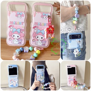 เคสโทรศัพท์มือถือแบบนิ่ม TPU ใส ฝาพับ ลายการ์ตูนหยัก พร้อมสายคล้อง จี้ สําหรับ Samsung Galaxy Z Flip 5 Z Flip 4 Z Flip 3 Flip5 4 3 Fr0ame