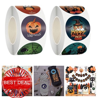 สติกเกอร์ฉลาก Happy Halloween สําหรับเด็ก 500 ม้วน L7T6