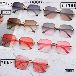 Yunhi แว่นตากันแดด ไร้ขอบ ทรงสี่เหลี่ยม ไล่โทนสี สไตล์วินเทจ UV400 สําหรับผู้หญิง