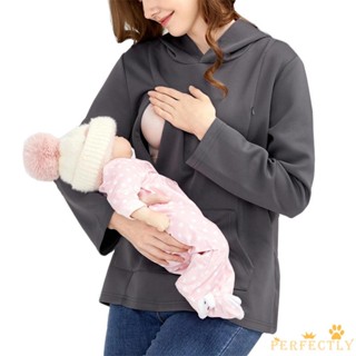 Pef เสื้อกันหนาวแขนยาว มีฮู้ด สีพื้น สําหรับผู้หญิงตั้งครรภ์ ให้นมบุตร