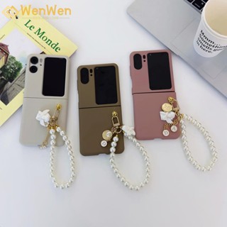 Wenwen เคสโทรศัพท์มือถือ แบบฝาพับ ประดับมุก พร้อมสายคล้องมือ แฟชั่น สําหรับ OPPO Find N2