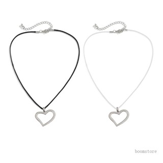 Boom Heart Charm สร้อยคอโชคเกอร์ หนัง เชือก โซ่กลวง เครื่องประดับแฟชั่น สําหรับผู้หญิง