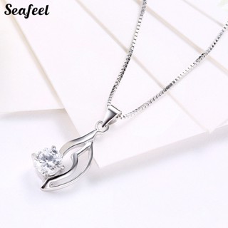 Seafeel SILVERHOO สร้อยคอเงิน 925 จี้ใบไม้ ประดับเพทาย กลวง สําหรับออกเดท