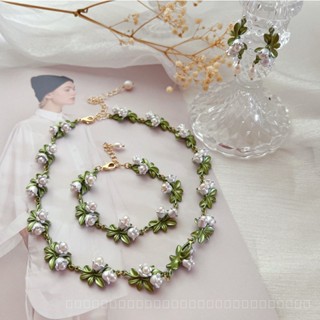 0812-QDSJ-EH New French Retro Fresh Lily Freshwater Pearl Necklace Bracelet Silver Pin Earrings Ear Clip for Women EZVL