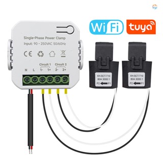 {fash} Tuya เครื่องวัดพลังงาน Wifi เฟสเดียว 80A พร้อมแคลมป์ CT แอพโทรศัพท์มือถือ Kwh มอนิเตอร์ใช้พลังงานไฟฟ้า 90- 250VAC 50/60Hz