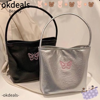 Okdeals กระเป๋าสะพายไหล่ หนัง PU ทรงบักเก็ต ขนาดใหญ่ จุของได้เยอะ สีพื้น แฟชั่นสําหรับสตรี