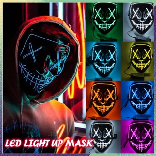 Led Glow Scary Mask Halloween Led Mask El Cold Light Christmas Party Cosplay Halloween Costume