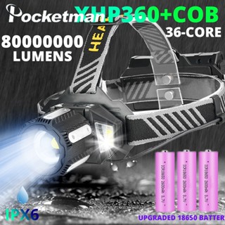 ไฟฉายคาดศีรษะ LED 7000M XHP360+COB 18650 ชาร์จ USB กันน้ํา สําหรับตกปลา วิ่ง ตั้งแคมป์