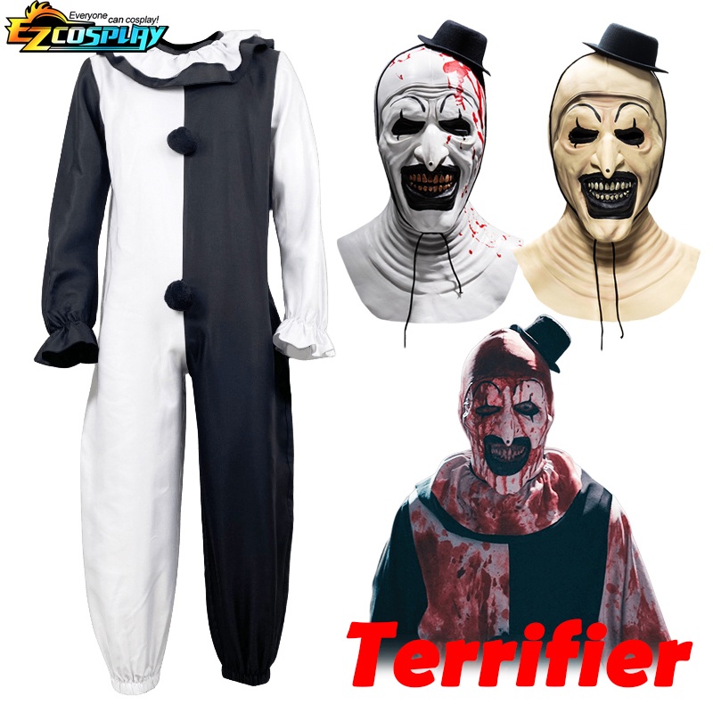 Art The Clown คอสเพลย์ภาพยนตร์ Terrifier 2 Art The Clown คอสเพลย์เครื่องแต่งกาย Jumpsuit หน้ากากฮาโลวีนเครื่องแต่งกายหน้ากากสำหรับผู้ชายผู้หญิง