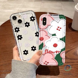 คู่เคสโทรศัพท์โปร่งใสสำหรับ Iphone 11 12 13 14 15 Pro Max XR X XS 7 6 8Plus ดอกไม้สีดำและสีขาว อ่อนนุ่มกันกระแทกเปลือก