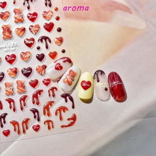 Aroma สติกเกอร์ติดเล็บ ลายการ์ตูนสัตว์ หมีน่ารัก สีรุ้ง สําหรับผู้หญิง