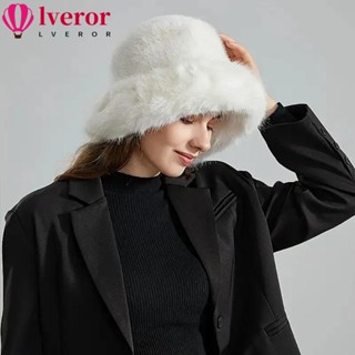 Lveror หมวกบักเก็ต ผ้ากํามะหยี่ขนนิ่ม กันความหนาว ขนเฟอร์เทียม สีพื้น สไตล์ชาวประมง กลางแจ้ง