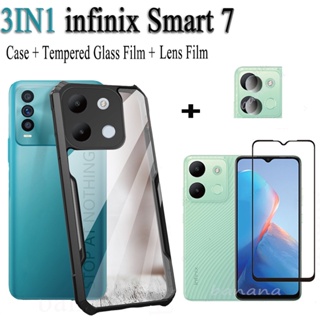 3 in 1 เคสโทรศัพท์ กันกระแทก สําหรับ infinix Smart 7 smart7 ฟิล์มกระจกนิรภัย + ฟิล์มเลนส์กล้อง