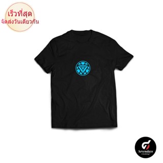 เสื้อยืดแขนสั้นเสื้อยืดลําลอง ผ้าฝ้าย 100% แขนสั้น พิมพ์ลาย Iron Man Tony Stark Marvel Avengers Reactor สีดํา พลัสไซซ์ X