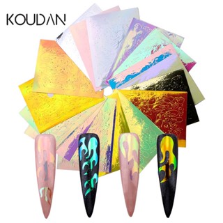 Koudan สติกเกอร์เลเซอร์ รูปเปลวไฟ มีกาวในตัว สําหรับตกแต่งเล็บเจล 16 ชิ้น