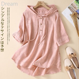 Clearance jacquard embroidered cotton and linen shirt womens summer casual loose hooded top