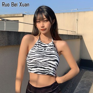 RUO BEI XUAN เสื้อกั๊กสตรีฤดูร้อนใหม่ลายเชือกแขวนคอสายคล้องคอสั้น