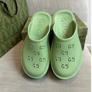 ♥ เช็คสินค้าก่อนสั่ง GUCCI Hi-end รองเท้ายาง ฉลุลาย GG สีเขียว ใส่สบายสุดๆ กุชชี่