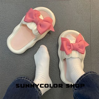 SUNNYCOLOR รองเท้าแตะหญิง รองเท้าแตะ ลำลองสำหรับผู้หญิง ตกแต่งโบว์ B20H0YR