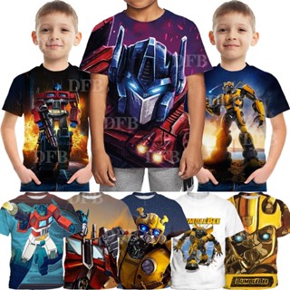 เสื้อยืดแขนสั้น พิมพ์ลาย Transformers 3 มิติ สุดเท่ แฟชั่นสําหรับเด็กผู้ชาย อายุ 3-13 ปี เหมาะกับงานปาร์ตี้วันเกิด