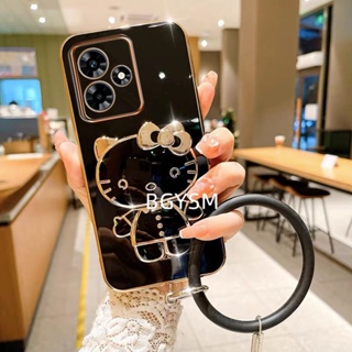 ใหม่ พร้อมส่ง เคสโทรศัพท์มือถือนิ่ม ลาย KT น่ารัก พร้อมขาตั้งกระจก และสายคล้องข้อมือ สําหรับ Realme C51 NFC C53 2023