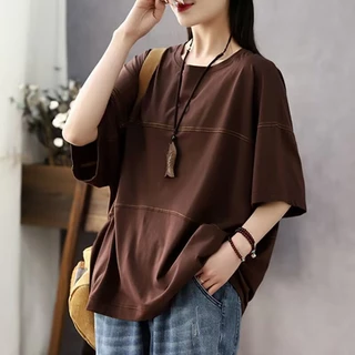 เสื้อยืดแขนสั้นลําลอง ทรงหลวม เข้ารูป แฟชั่นฤดูร้อน สไตล์เรโทร สําหรับผู้หญิง