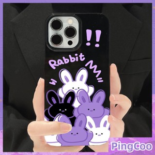 PingCoo - Candy Case For iPhone 14 13 12 11 Plus Pro Max XR TPU Soft Glossy Black Case Cute Purple Rabbit Camera Protection Shockproof Back Cover