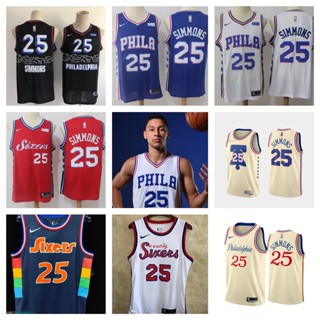 Philadelphia 76ers #25 Ben Simmons เสื้อบาสเก็ตบอลชายสั้น -เสื้อยืดกีฬา