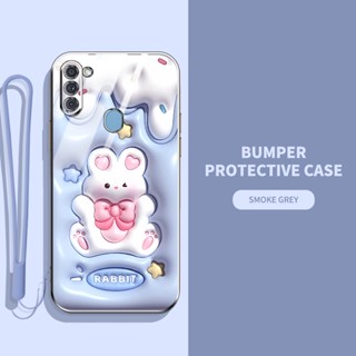 เคสโทรศัพท์มือถือ ซิลิโคนนิ่ม TPU ลายการ์ตูนกระต่าย ไดโนเสาร์ 3D พร้อมสายคล้อง สําหรับ Samsung Galaxy A11 M11