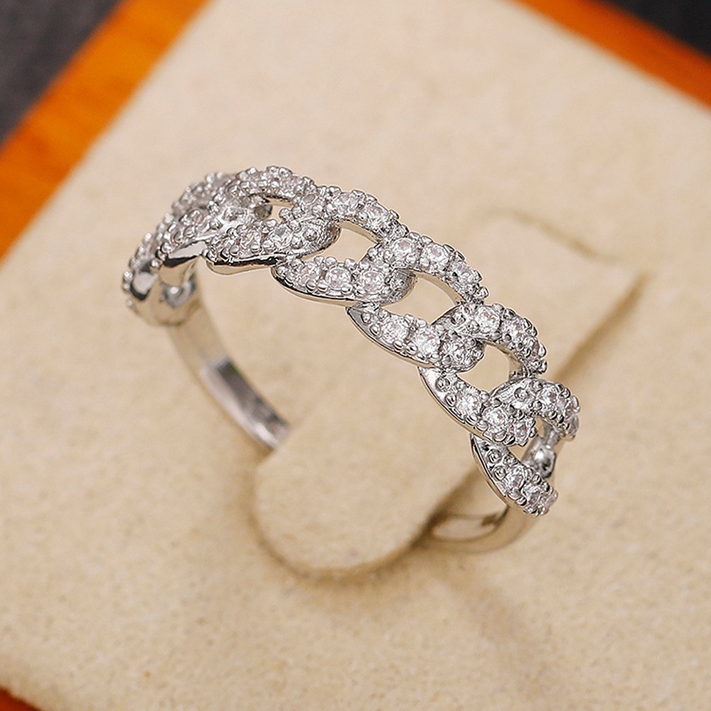 925 เงินสเตอร์ลิง Bling Link Design แหวนแต่งงานสําหรับผู้หญิงสีเงิน/สีทองแฟนซีหญิง Finger-ring Party Statement เครื่องประดับ