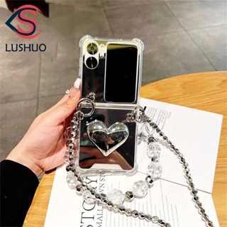 Lushuo เคสโทรศัพท์มือถือ แบบฝาพับ โลหะ ประดับคริสตัล พลิกตั้งได้ 3D พร้อมสายคล้อง สําหรับ OPPO Find N2 findn2