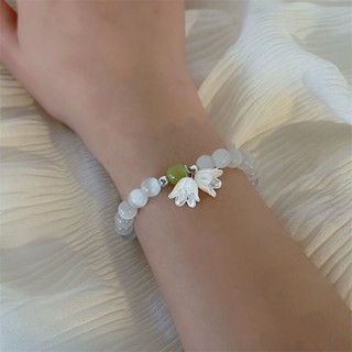 สร้อยข้อมือ ประดับลูกปัด รูปดอกทิวลิป ดอกลิลลี่น่ารัก สีชมพู สําหรับผู้หญิง